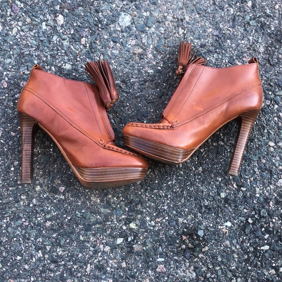 Coach Womens Cary Ankle Boots Brown Slim Heels Tasseled Split Toe Zipper Sz 6.5B - Picture 6 of 10